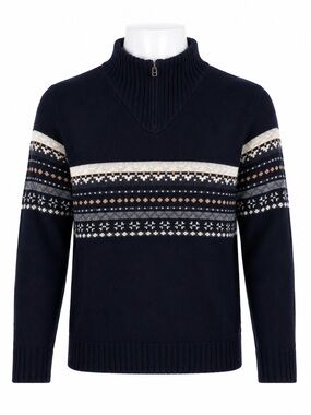 Size XL Vintage Denver Hayes Men’s Fair Isle Quarter Zip Mock Neck Wool Sweater